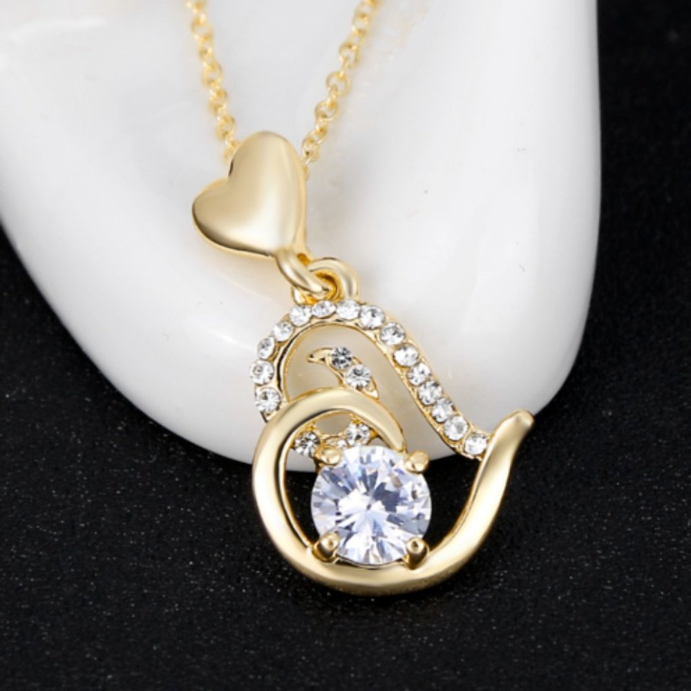 Women Love Heart Chain Necklace Crystal 18K Rose